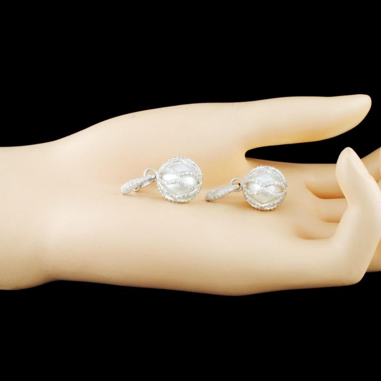 18K Gold 12.00MM Pearl & 2.50ctw Diamond Earrings