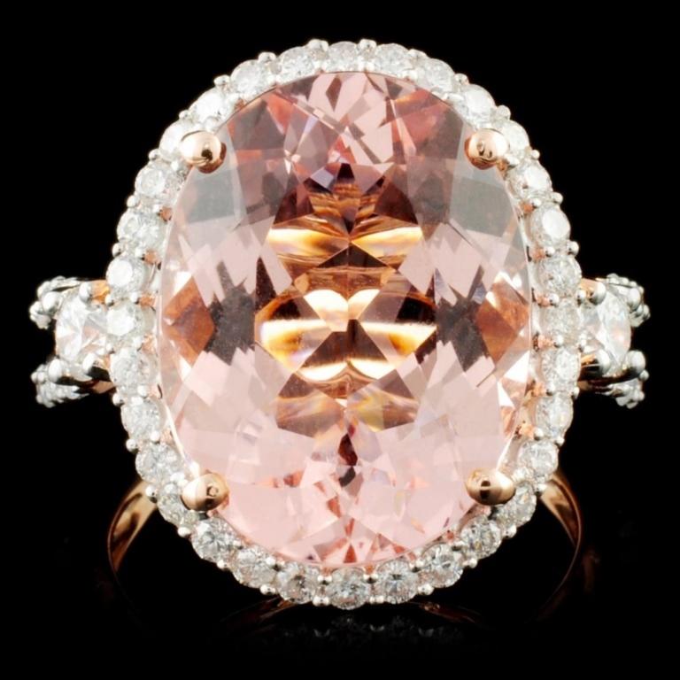 14K Gold 8.51ct Morganite & 1.00ctw Diamond Ring