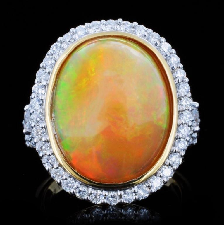 18K Gold 7.87ct Opal & 1.02ct Diamond Ring