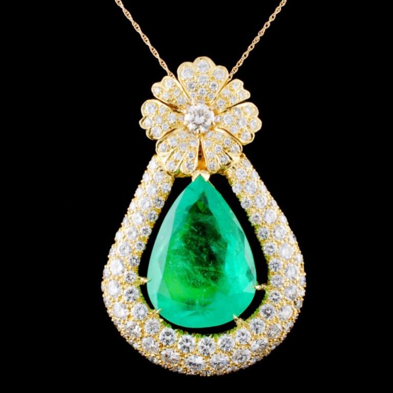 18K Gold 38.07ct Emerald & 15.00ctw Diamond Pendan