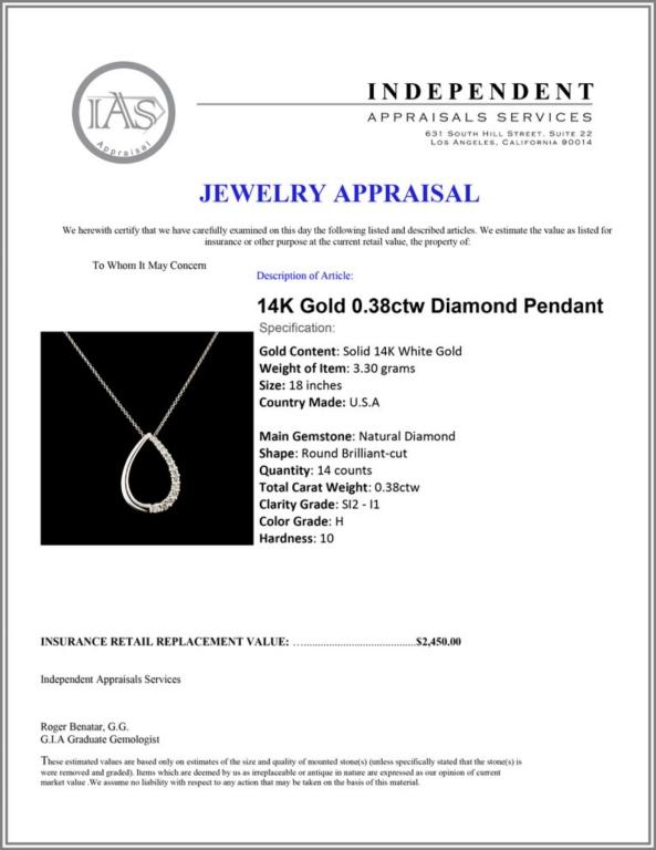 14K Gold 0.38ctw Diamond Pendant