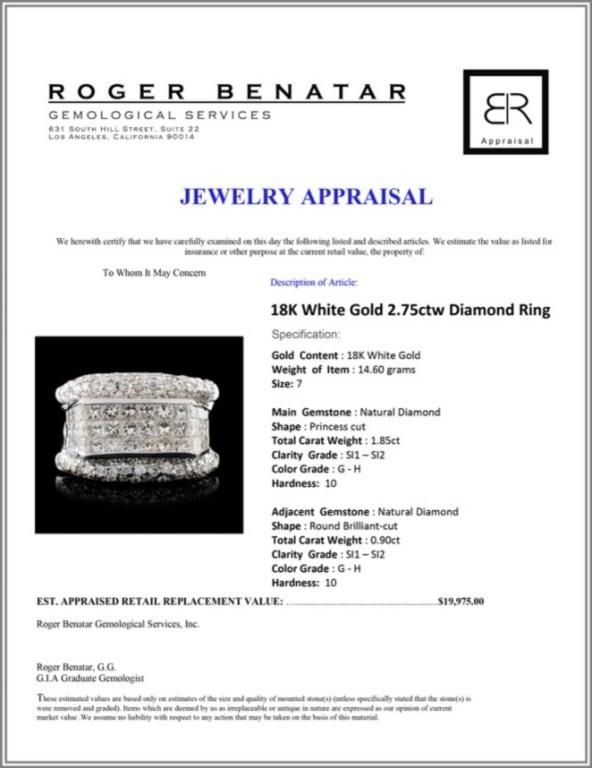 18K White Gold 2.75ctw Diamond Ring