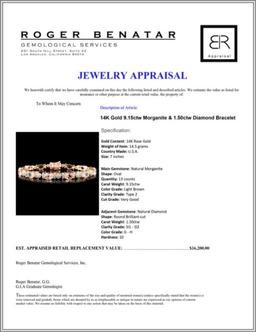 14K Gold 9.15ctw Morganite & 1.50ctw Diamond Brace