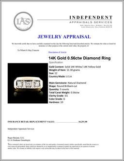 14K Gold 0.56ctw Diamond Ring