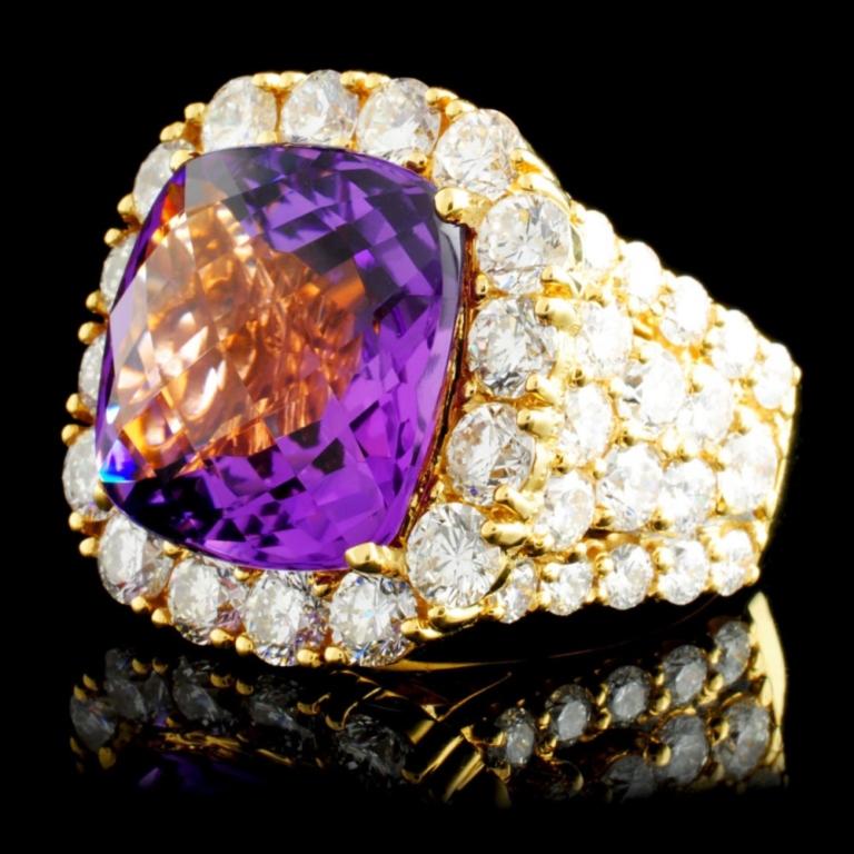 18K Gold 12.00ct Amethyst & 4.89ctw Diamond Ring