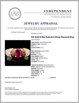 14K Gold 0.98ct Ruby & 0.34ctw Diamond Ring