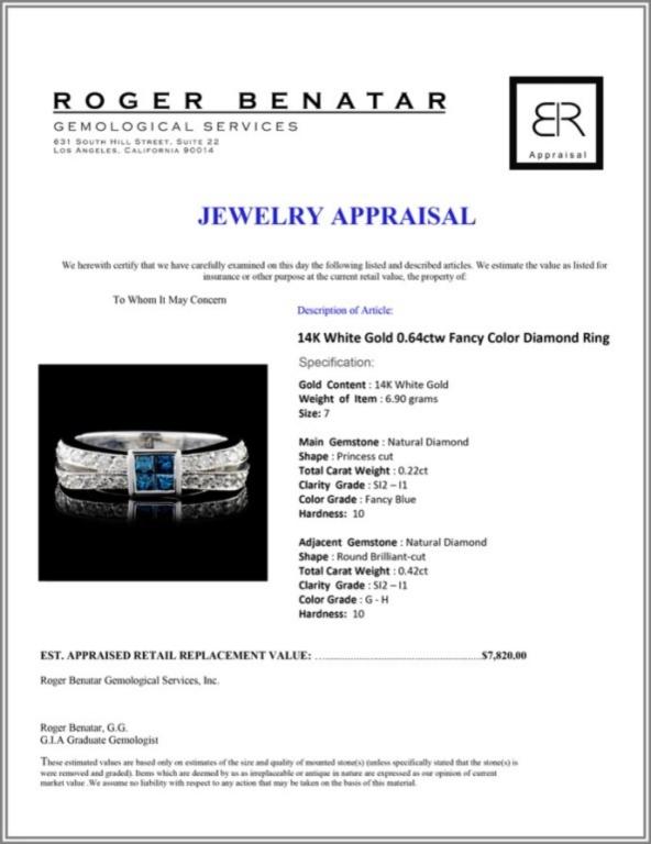 14K White Gold 0.64ctw Fancy Color Diamond Ring