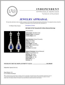 14K Gold 14.74ct Tanzanite & 3.19ctw Diamond Earri