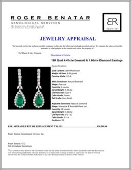 18K Gold 4.41ctw Emerald & 1.66ctw Diamond Earring