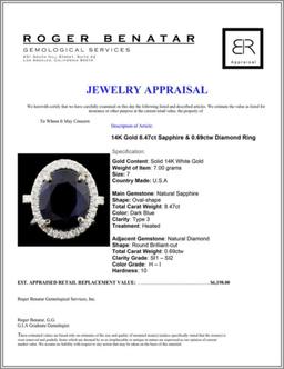 14K Gold 8.47ct Sapphire & 0.69ctw Diamond Ring