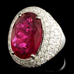 18K Gold 9.33ct Rubellite & 3.11ctw Diamond Ring