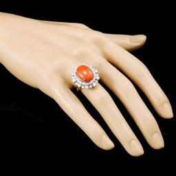 14K Gold 5.47ct Coral & 1.82ctw Diamond Ring