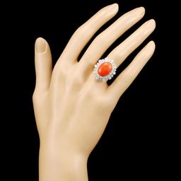 14K Gold 5.47ct Coral & 1.82ctw Diamond Ring