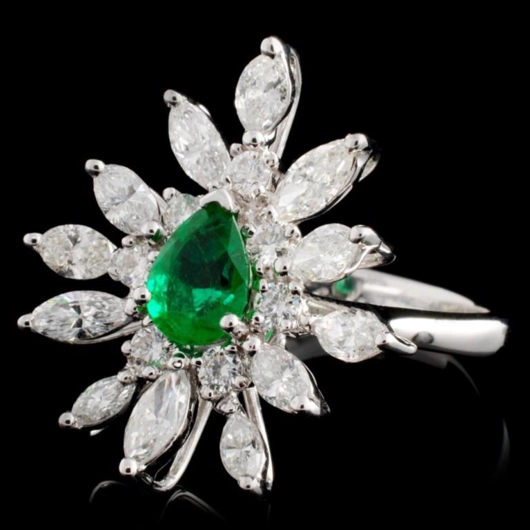 18K White Gold 0.73ct Emerald & 1.51ctw Diamond Ri