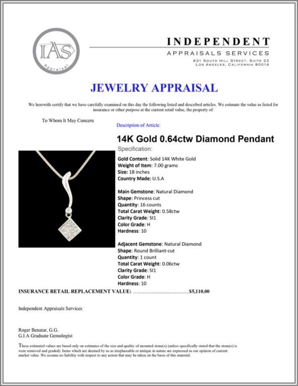 14K Gold 0.64ctw Diamond Pendant