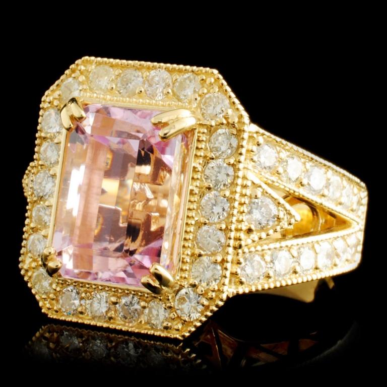 14K Gold 6.80ct Kunzite & 1.72ctw Diamond Ring