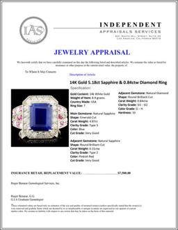 14K Gold 5.18ct Sapphire & 0.84ctw Diamond Ring