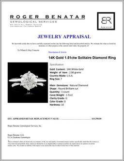 14K Gold 1.51ctw Solitaire Diamond Ring