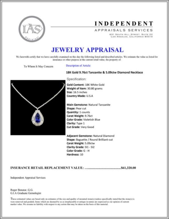 18K Gold 9.76ct Tanzanite & 5.09ctw Diamond Neckla