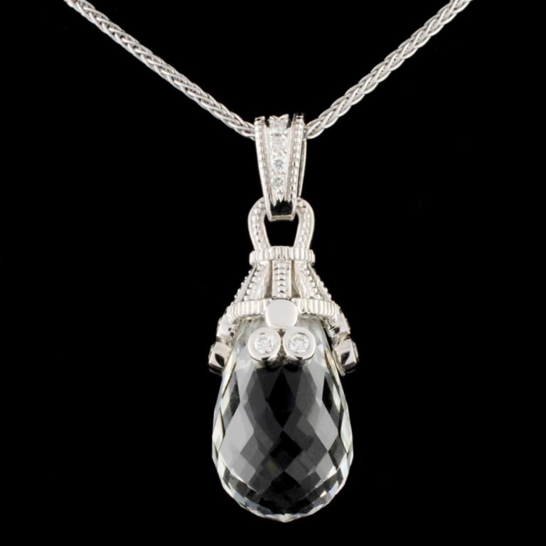 18K Gold 15.76ct Quartz & 0.24ctw Diamond Pendant