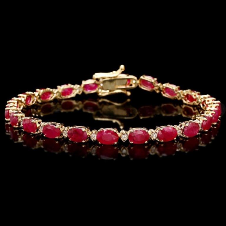 14k Gold 11.00ct Ruby & 0.50ct Diamond Bracelet