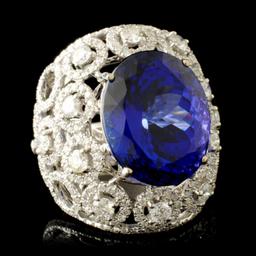 18K Gold 15.49ct Tanzanite & 2.68ctw Diamond Ring