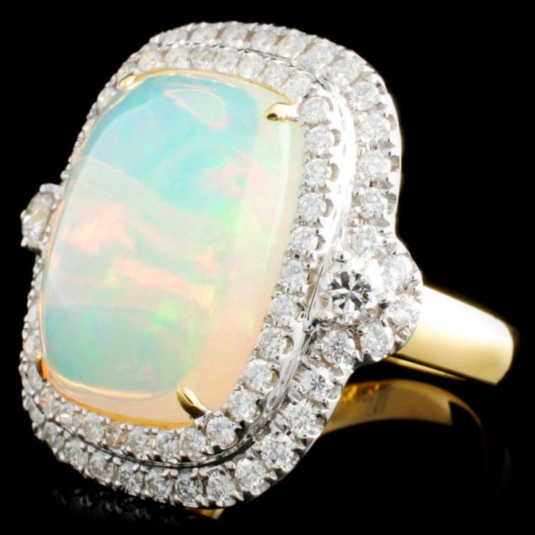 18K Gold 8.34ct Opal & 1.30ctw Diamond Ring