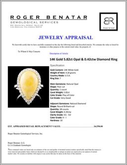 14K Gold 5.82ct Opal & 0.42ctw Diamond Ring