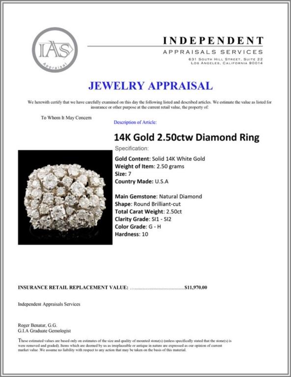 14K Gold 2.50ctw Diamond Ring