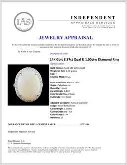 14K Gold 8.87ct Opal & 1.00ctw Diamond Ring