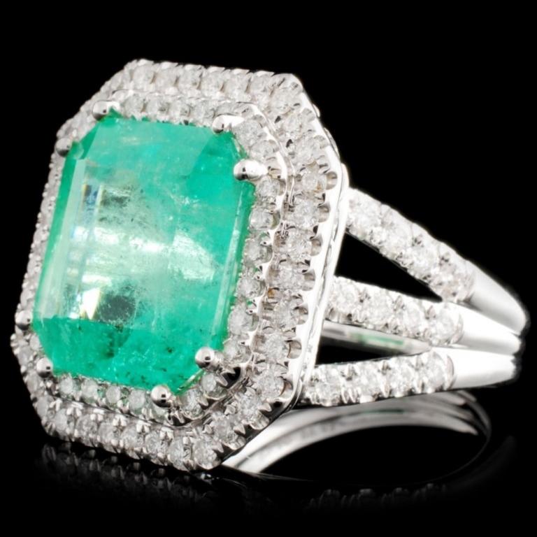 18K Gold 9.68ct Emerald & 3.78ctw Diamond Ring