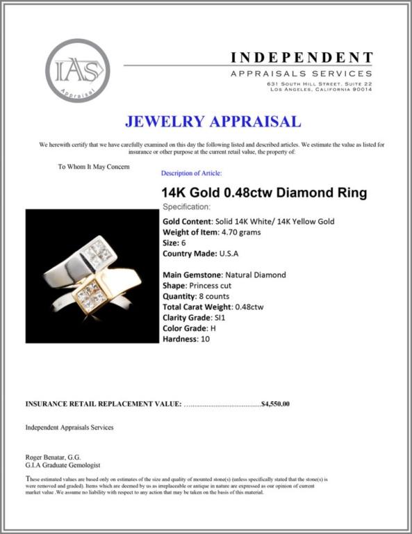 14K Gold 0.48ctw Diamond Ring