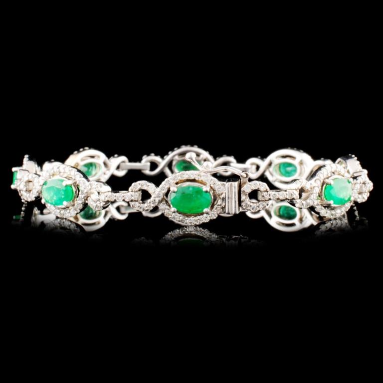 14K Gold 3.58ct Emerald & 2.71ctw Diamond Bracelet