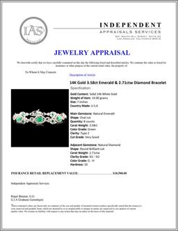 14K Gold 3.58ct Emerald & 2.71ctw Diamond Bracelet