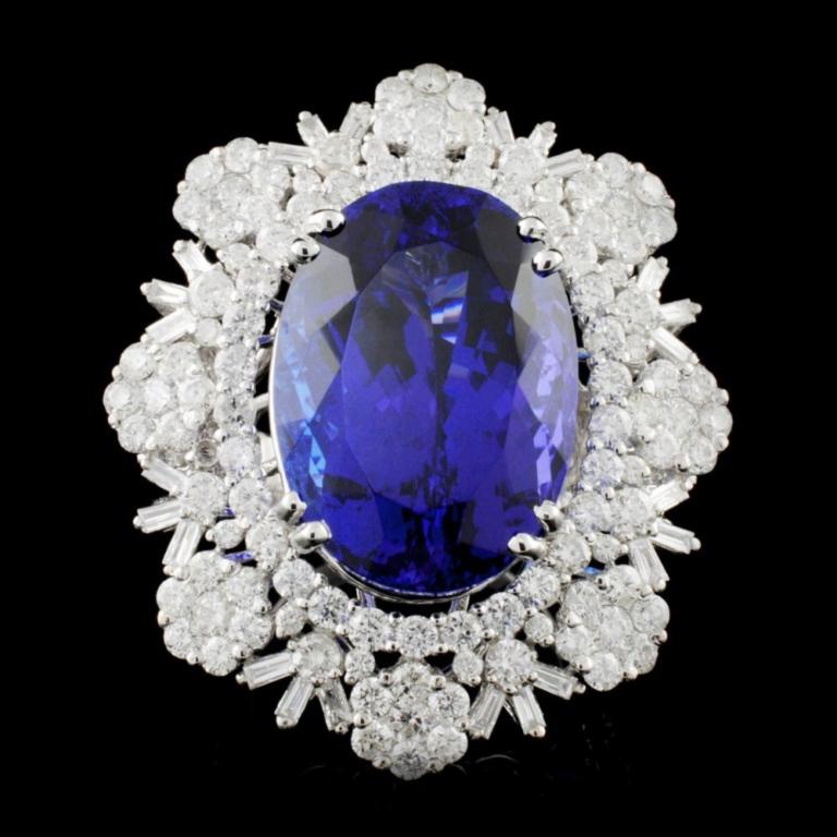 18K Gold 23.15ct Tanzanite & 4.74ctw Diamond Ring