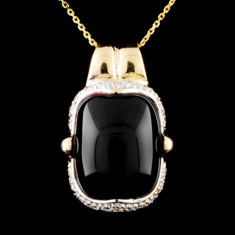 14K Gold Onyx & 0.19ctw Diamond Pendant