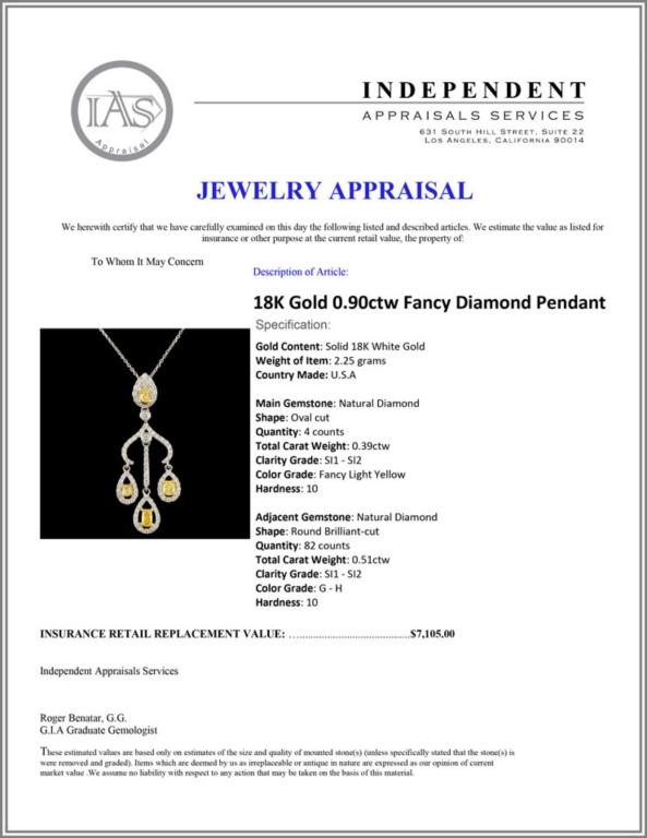 18K Gold 0.90ctw Fancy Diamond Pendant