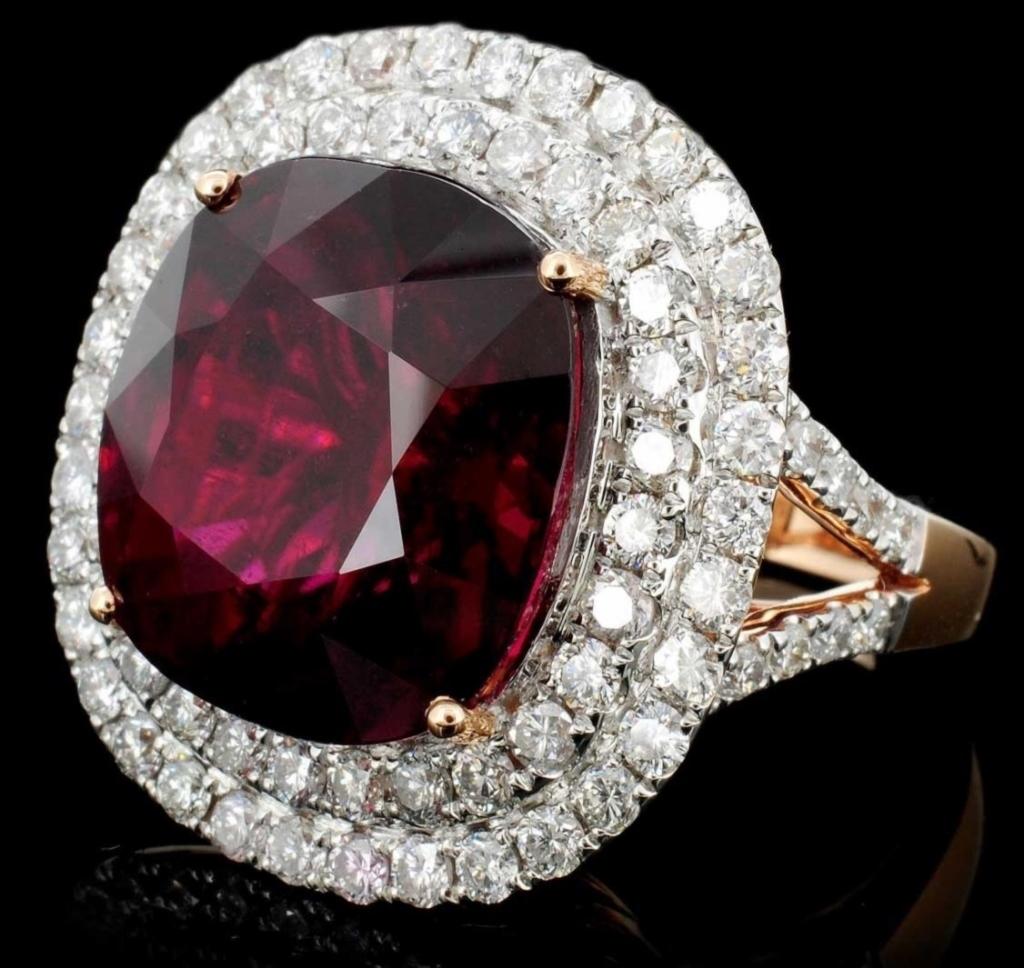 18K Gold 18.74ct Tourmaline & 2.37ct Diamond Ring