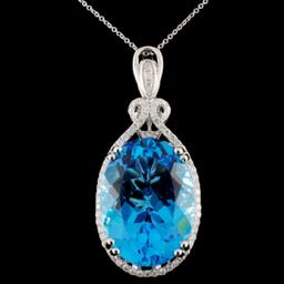 14K Gold 27.54ct Blue Topaz & 0.55ctw Diamond Pend