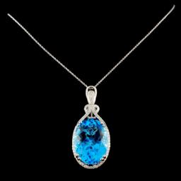 14K Gold 27.54ct Blue Topaz & 0.55ctw Diamond Pend