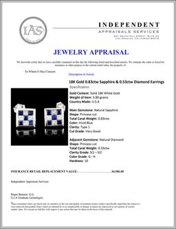 18K Gold 0.83ctw Sapphire & 0.53ctw Diamond Earrin