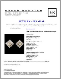 14K Yellow Gold 0.80ctw Diamond Earrings
