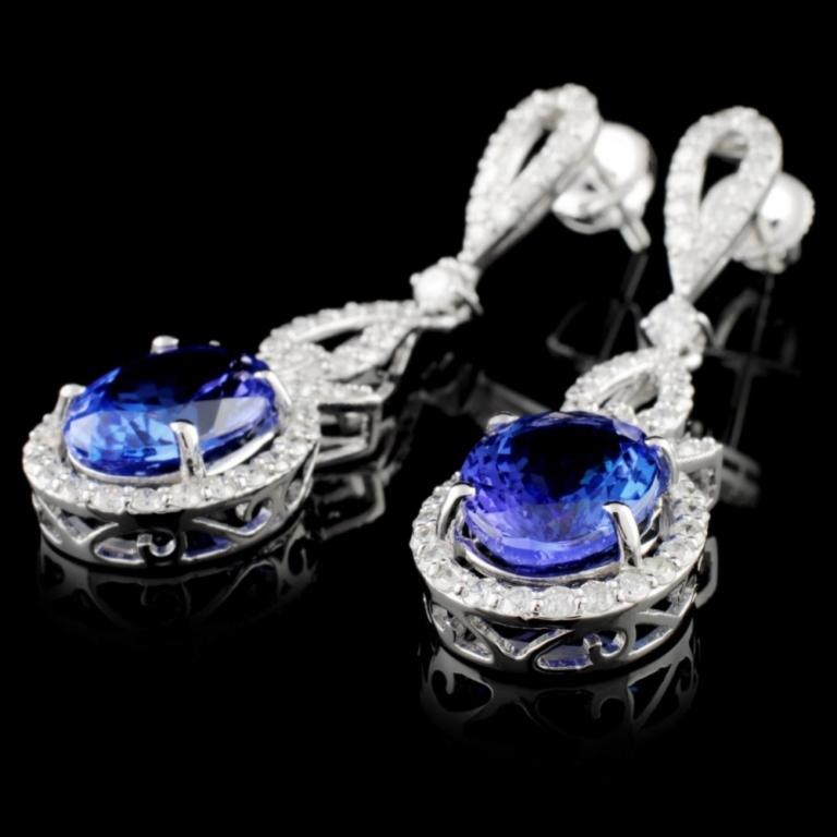 18K Gold 7.20ctw Tanzanite & 1.56ctw Diamond Earri