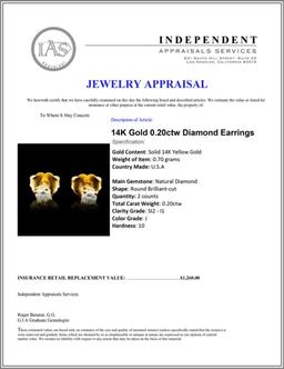 14K Gold 0.20ctw Diamond Earrings