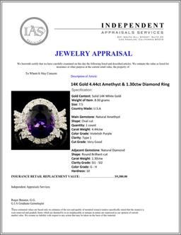 14K Gold 4.44ct Amethyst & 1.30ctw Diamond Ring