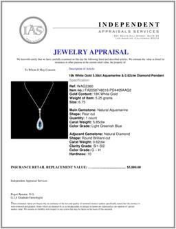 18k White Gold 5.58ct Aquamarine & 0.62ctw Diamond