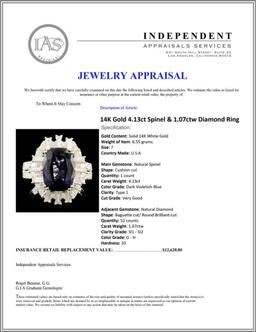 14K Gold 4.13ct Spinel & 1.07ctw Diamond Ring