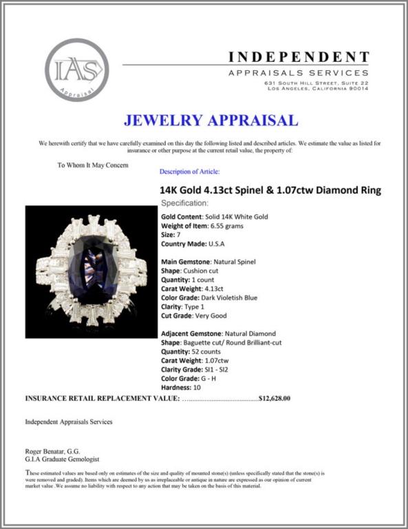 14K Gold 4.13ct Spinel & 1.07ctw Diamond Ring
