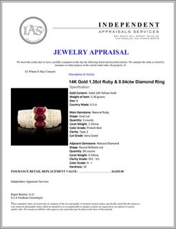 14K Gold 1.35ct Ruby & 0.54ctw Diamond Ring