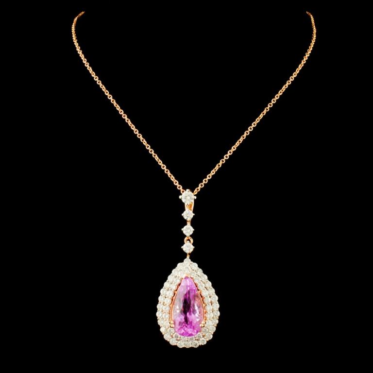 14K Gold 6.62ct Kunzite & 1.69ctw Diamond Pendant